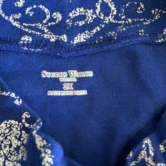 Women's Blue Silver Metallic Long Sleeve Pullover Turtle Neck Top sz 3X - Picture 3 of 6